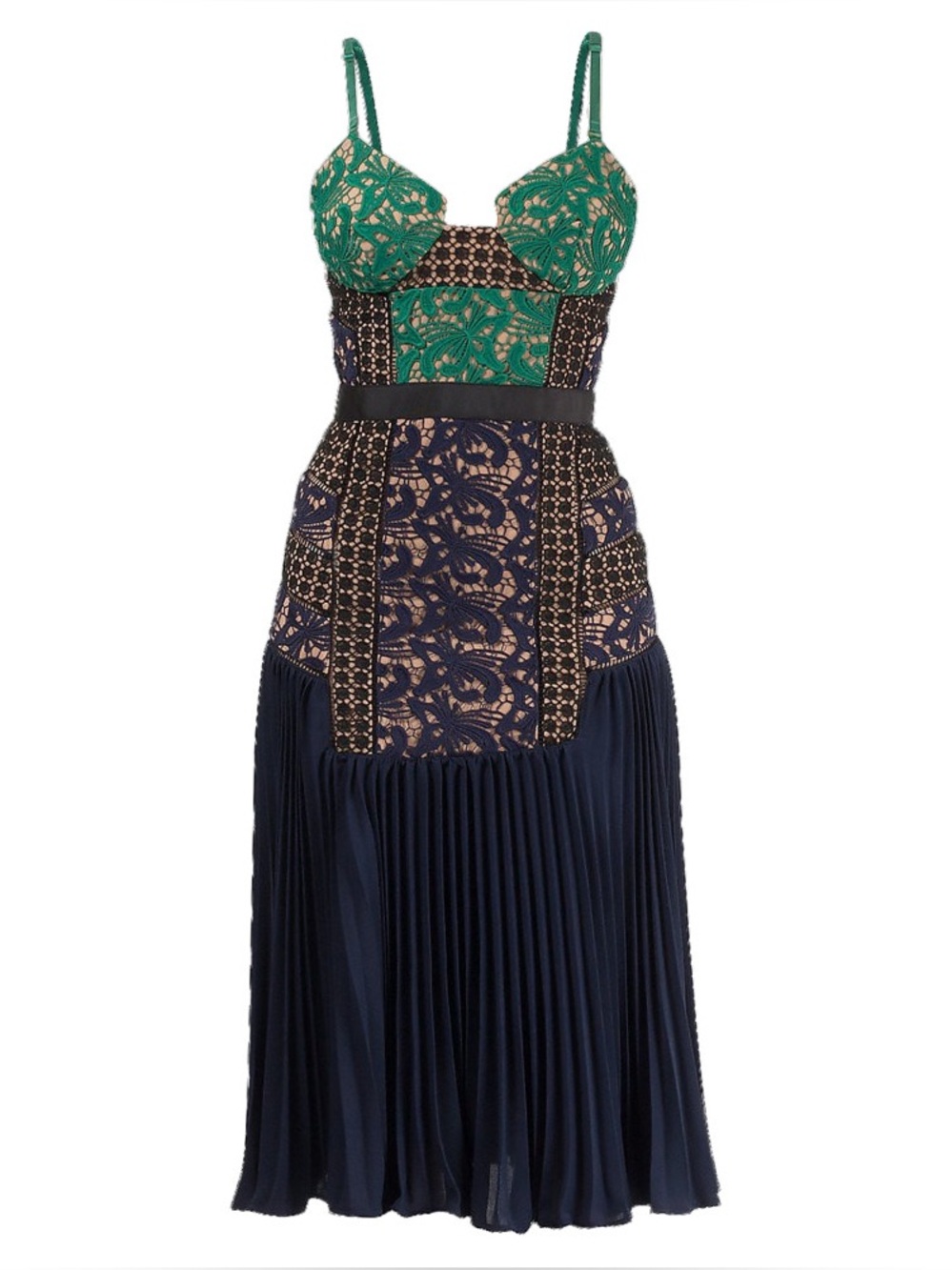 Multicolor Lace & Pleat Paneled Midi Dress Size M NWOT
